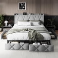 thumbnail image 4 of iPormis King Size Bed Frame with Charging Station , Upholstered Bed with 4 Storage Drawers, Light Grey, 4 of 8