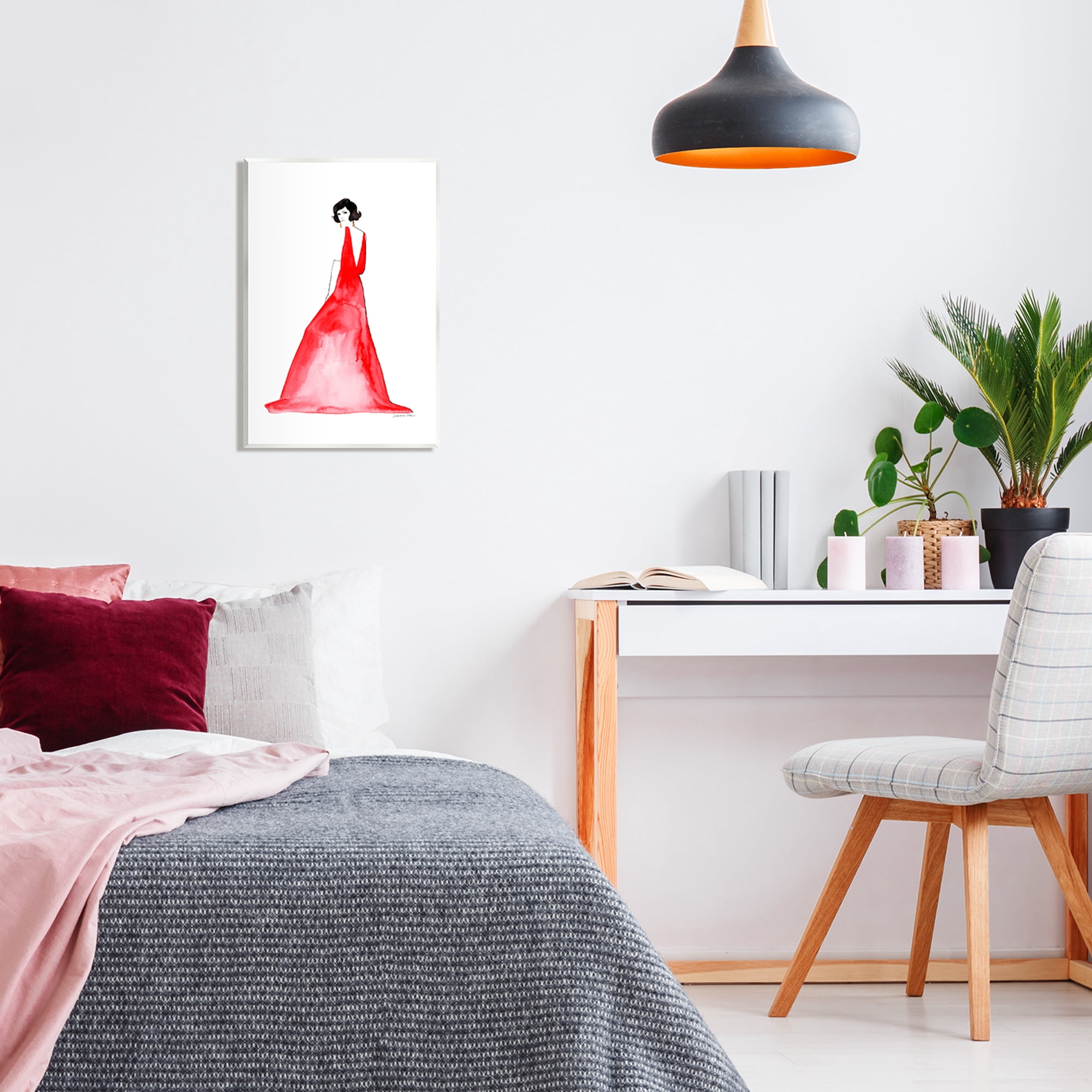 Stupell Industries Woman in Red Gown Beauty & Fashion Painting Unframed Art Print Wall Art, 13 x 19