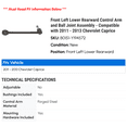 thumbnail image 2 of Front Left Lower Rearward Control Arm and Ball Joint Assembly - Compatible with 2011 - 2013 Chevy Caprice 2012, 2 of 2