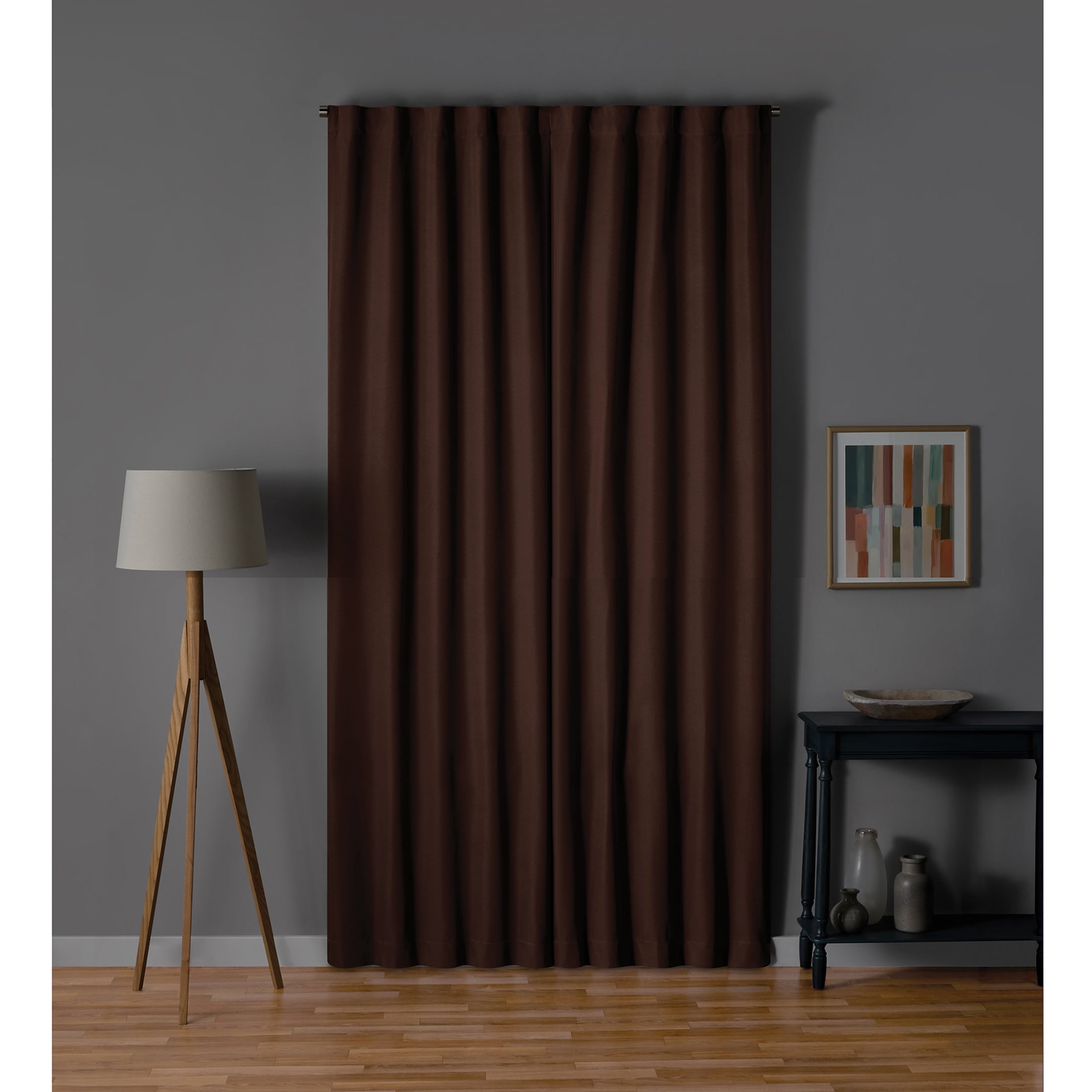 Mainstays Brown Solid Blackout Rod Pocket with Back Tabs Curtain Panel Pair, Set of 2, 30" W x 95" L