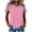 Pink, variant on Fashion Womens Waffle Knit Tops Dressy Casual Striped Denim Patchwork Pullover Short Sleeve Crewneck T Shirt Business Work Splicing Blouse