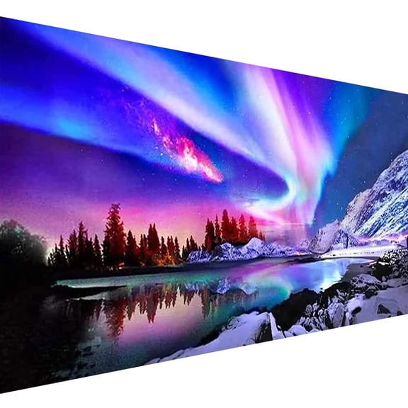 Large Diamond Painting Kits for Adults (27.6x 15.7 inch), 5D Diamond Art Aurora Mountain Full Round Drill DIY Embroidery Pictures Arts Paint by Number Kits for Home Wall Decor