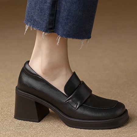 

Cathalem Shoe Women Casual Leisure Women Artificial Leather Solid Color Autumn Thick Sole Leather Slip on Shoes for Women Casual Black 6.5