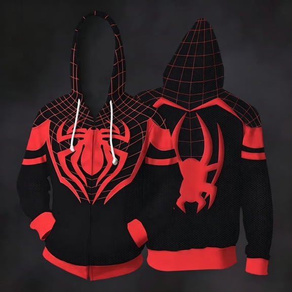 Superhero Costume Jacket Full Zip Sweatshirt Spider Cosplay Hoodie Web Print Streetwear for Parties