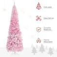 thumbnail image 4 of HOMCOM Snow Flocked Pencil Artificial Christmas Tree with Steel Base Pink, 4 of 10