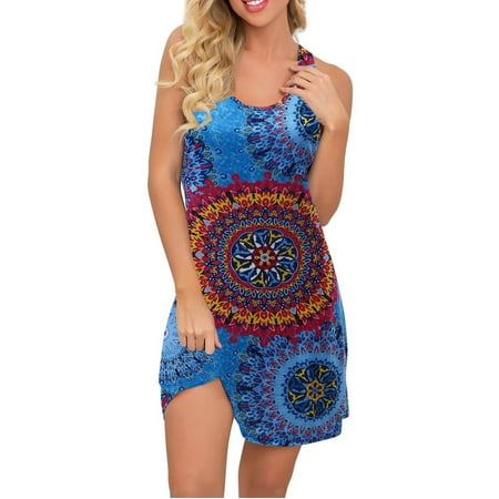 

〖CFXNMZGR〗Summer Dresses For Women Summer Floral Print Round Neck Nightdress Sleeveless Dress