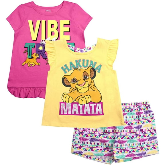 Disney Girls 3-Piece Shirts and Short Set: Wide Variety Includes Minnie, Frozen, and Princess