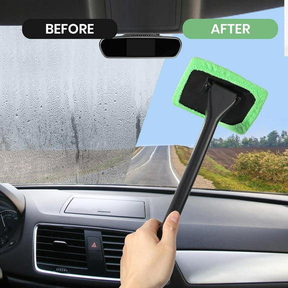 Windshield Tool, Car Window Cleaner with Unbreakable Extendable Long Reach Handle and Washable Reusable Microfiber Cloth