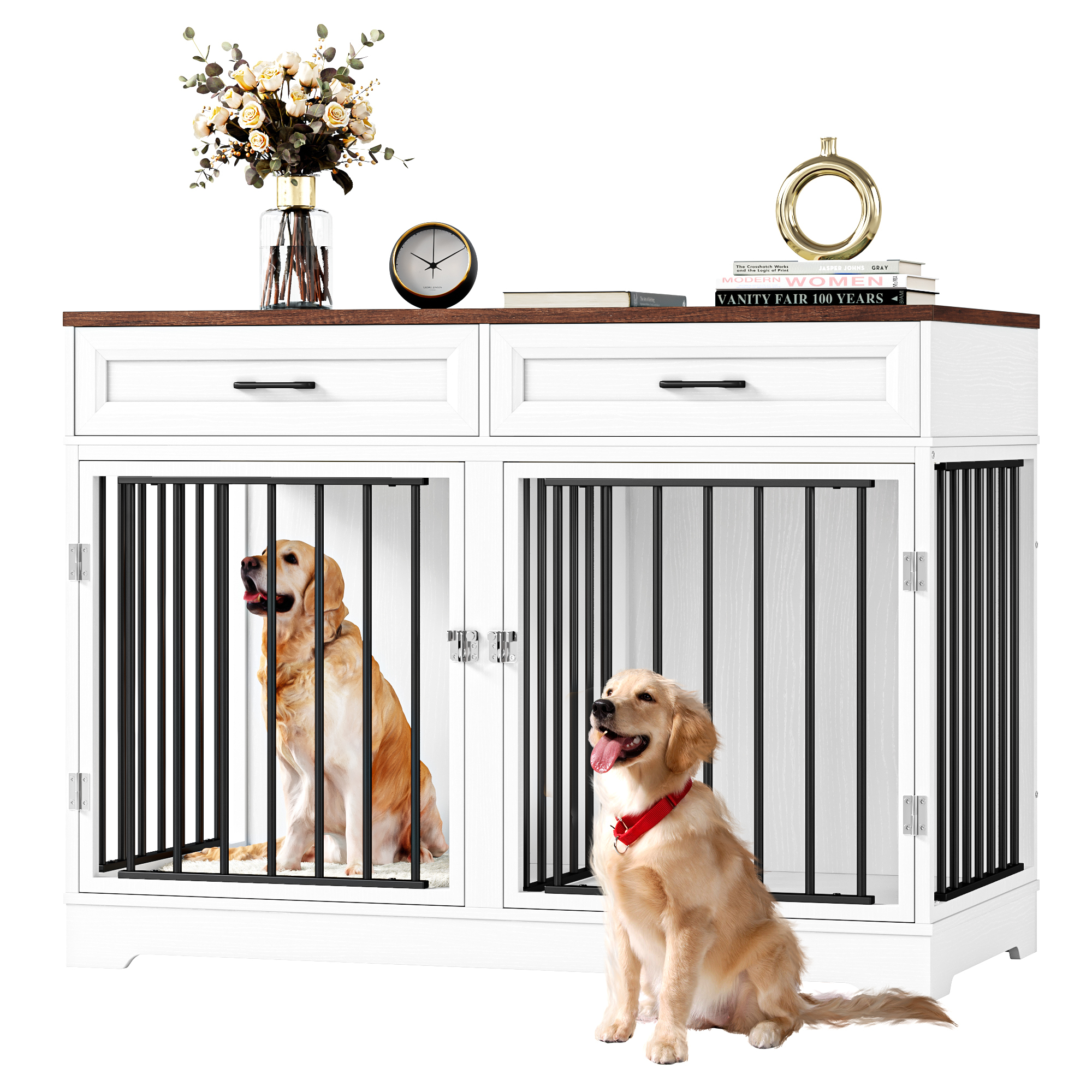 Homfa Dog Crate Furniture with 2 Drawers, White photo 2