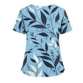 thumbnail image 4 of Nurse Scrubs, Women'S Plus Size Scrubs Tops-Floral Print V Neck Short Sleeve Pocket Side Slit Scrub Top, Soft Stretchy Work Uniform Healthcare Scrubs Top Bodysuit Shacket (4XL, Blue) ZMTing, 4 of 5
