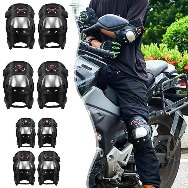 Juego de rodilleras y coderas para motocicleta - 4 piezas protectores negros transpirables para deportes, conducción, skate - Equipo de protección contra la abrasión y caídas