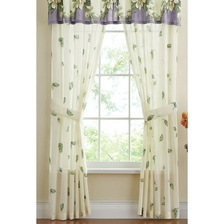 Magnolia Draperies - Magnolia Garden Floral Leaf Rod Pocket Window Curtain Collection, Panel Pair, Lilac