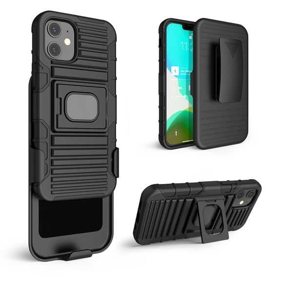 Case for Apple iPhone 12 mini Case with Tempered Glass Screen Protector Belt Clip Rugged Shock Proof Armor Heavy Protection Phone Cover w/Magnetic Mount Plate [Green]