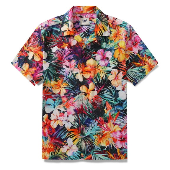 Tropical Hawaiian Shirt For Men Floral Print Shirt 100% Cotton Camp Collar Aloha Shirt