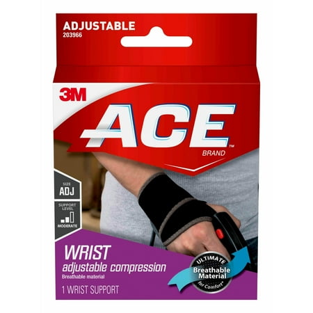 ACE Brand Wrist Support, Adjustable, Black, (Best Wrist Brace For Golf)