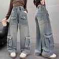 thumbnail image 2 of XEGLSBU Jeans for Girls 10-12 Western Heavy Duty Denim Pants for Girls with Pocket and Cool Contrast Panels for Teen Blue Size 9-10 Years, 2 of 9