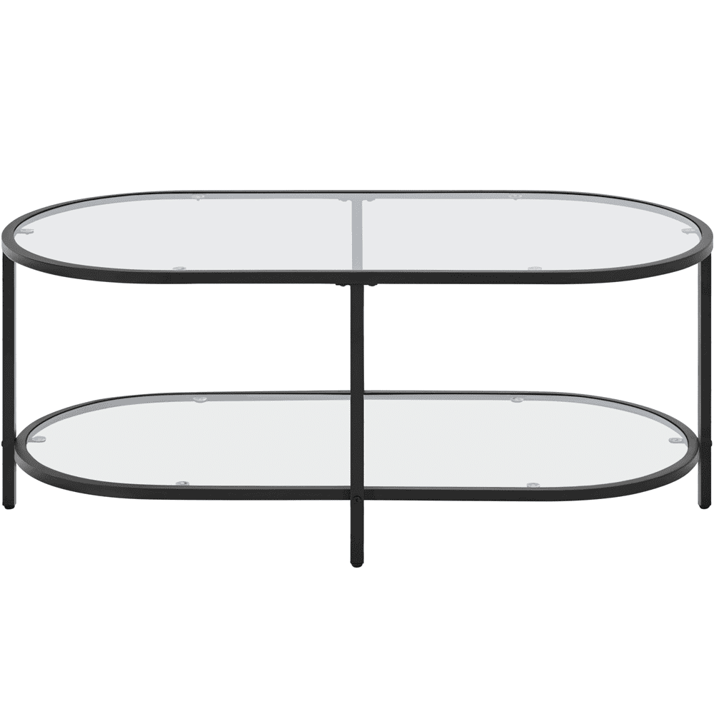 Yaheetech Modern 2-Layer Tempered Glass Oval Coffee Table, Black