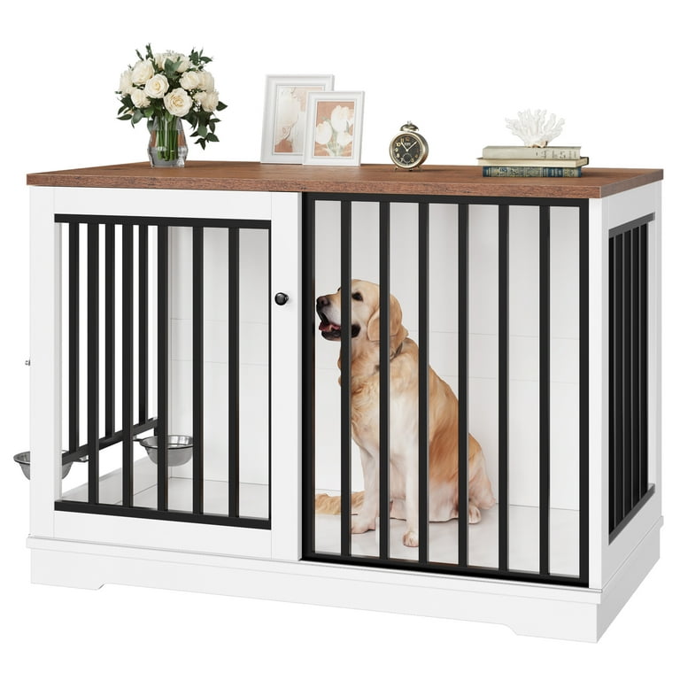 PawHut Dog Crate Furniture With Divider Panel, Wooden Dog