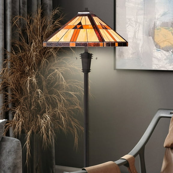 Luxury Rustic Tiffany Floor Lamp, Large Size: 60''H x 16.75''W, with Western Style Elements, Vintage Bronze Finish, UQL7111 from the Cheshire Collection by Urban Ambiance