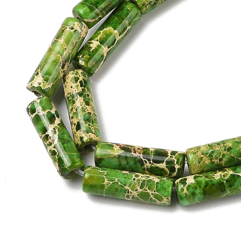 Dyed Natural Imperial Jasper Beads Strands Column Lime Green 13~14x4.5mm Hole: 1.4mm 30pcs/strand 15.79~15.94''(40.1~40.5cm) Diy