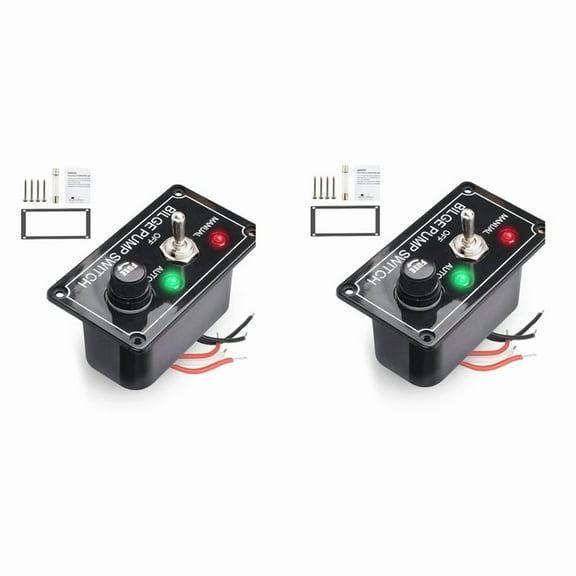 2X DC 12V Fused Marine Bilge Pump Switch Panel with LED Indicator Light Manual/Off/Auto 3-Way Toggle Switch,2 x Switch Panel 2 set x mounting accessories,Black