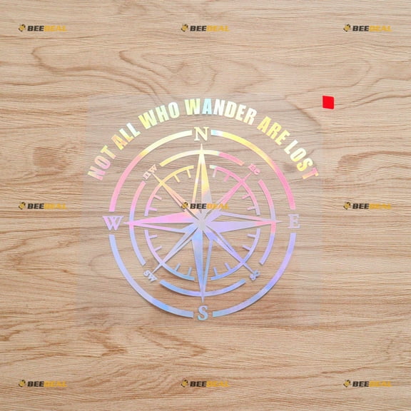 Not All Who Wander are Lost Compass 4X4 Off Road Decal Sticker Car Truck Vinyl - Holographic Iridescent 7 Inches - Fit for Chevy Jeep Ford Subaru No B