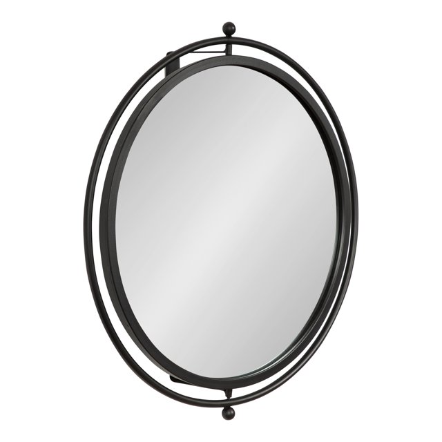 Kate and Laurel Baron Modern Pivot Mirror, 21 Inch Diameter, Black, Decorative Adjustable Wall Mirror