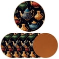 thumbnail image 2 of Arabic Teapot Set of 6 Microfiber Leather Round Coasters, 11x11 cm/4.3x4.3 in, Drink Coasters for Home and Bar, Table Coasters, 2 of 6