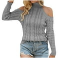 thumbnail image 2 of Sakmal Ugly Fall Sweaters for Women Pullover Cold Shoulder Cable Knit Gray Tops Mock Neck Trendy Solid Sweaters for Women, 2 of 6
