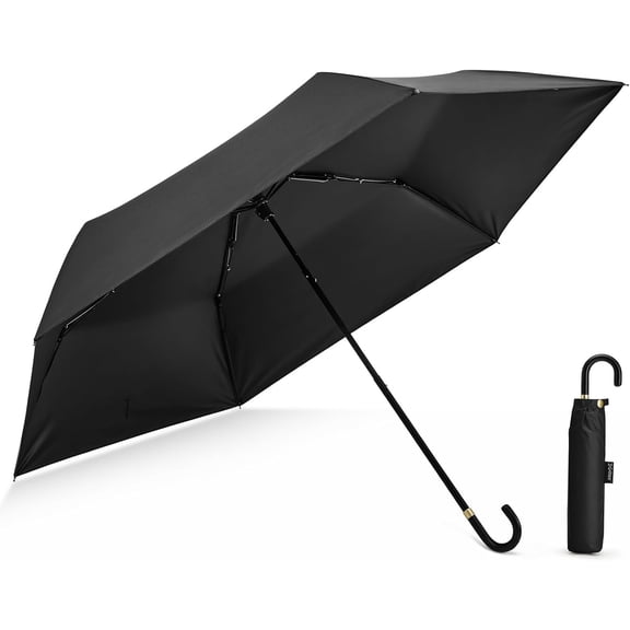 Mini Travel Umbrella UPF 50 Ultralight Slim UV Protection Parasol, Windproof Compact for Sun & Rain, Portable with J Hook Curved Handle Japanese Style Women