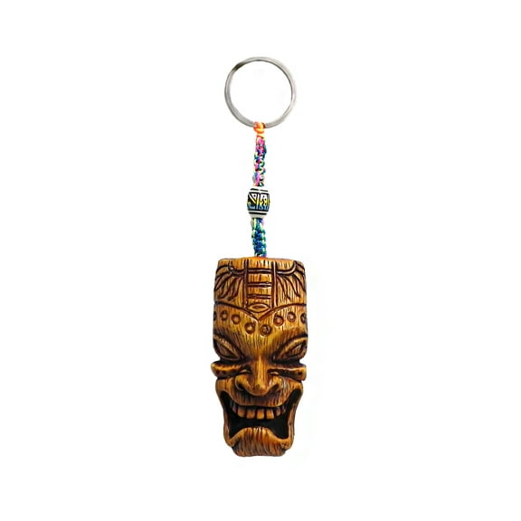 Kane Polynesian Tiki Head 3D Figurine Keychain Multicolored Macramé Metal Ring - Handmade Gifts Boho Car Keys Bag Accessories