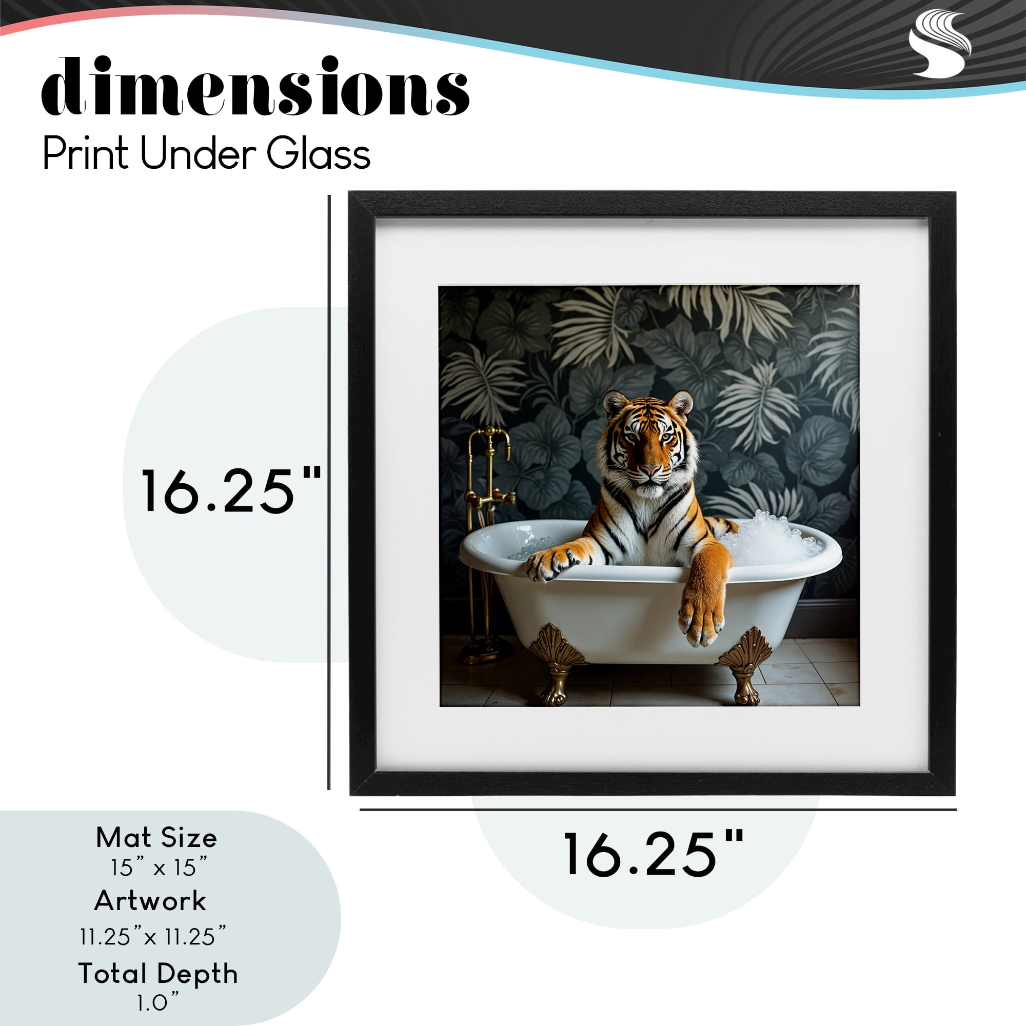 Tiger in Exotic Bubble Bath Black Framed Print Under Glass, design by Lettered and Lined