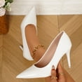 thumbnail image 4 of White Women'S Casual Dress Pumps High Heels Pointed Toe Slim Heel Slip On Comfortable Office Work Shoes Size 42 Foot Length 10.24In, 4 of 8