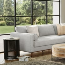 Demy 18 inch Industrial Metal Accent Table in White Genuine Marble & Black Metal, Assembled