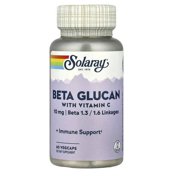 Solaray Beta Glucan with Vitamin C 10 mg | From Bakers Yeast | Healthy Immune System Function Support | 60 VegCaps