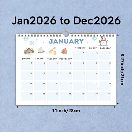 2026 Wall Calendar | Seasonal Illustrations | 11 x 8.27 Inch Monthly Planner | Spiral Bound | Large Date Boxes