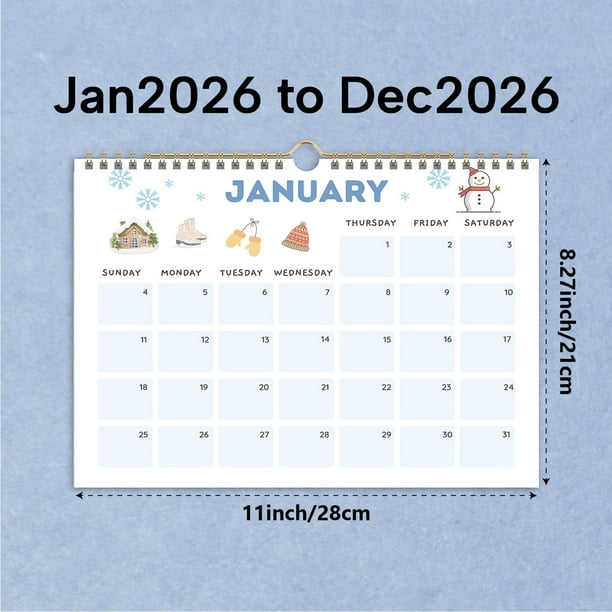 Calendario 2026, metal rolling cart, wooden base, large print, wire binding, for office, foldable, durable, 12-month design, for bedroom\