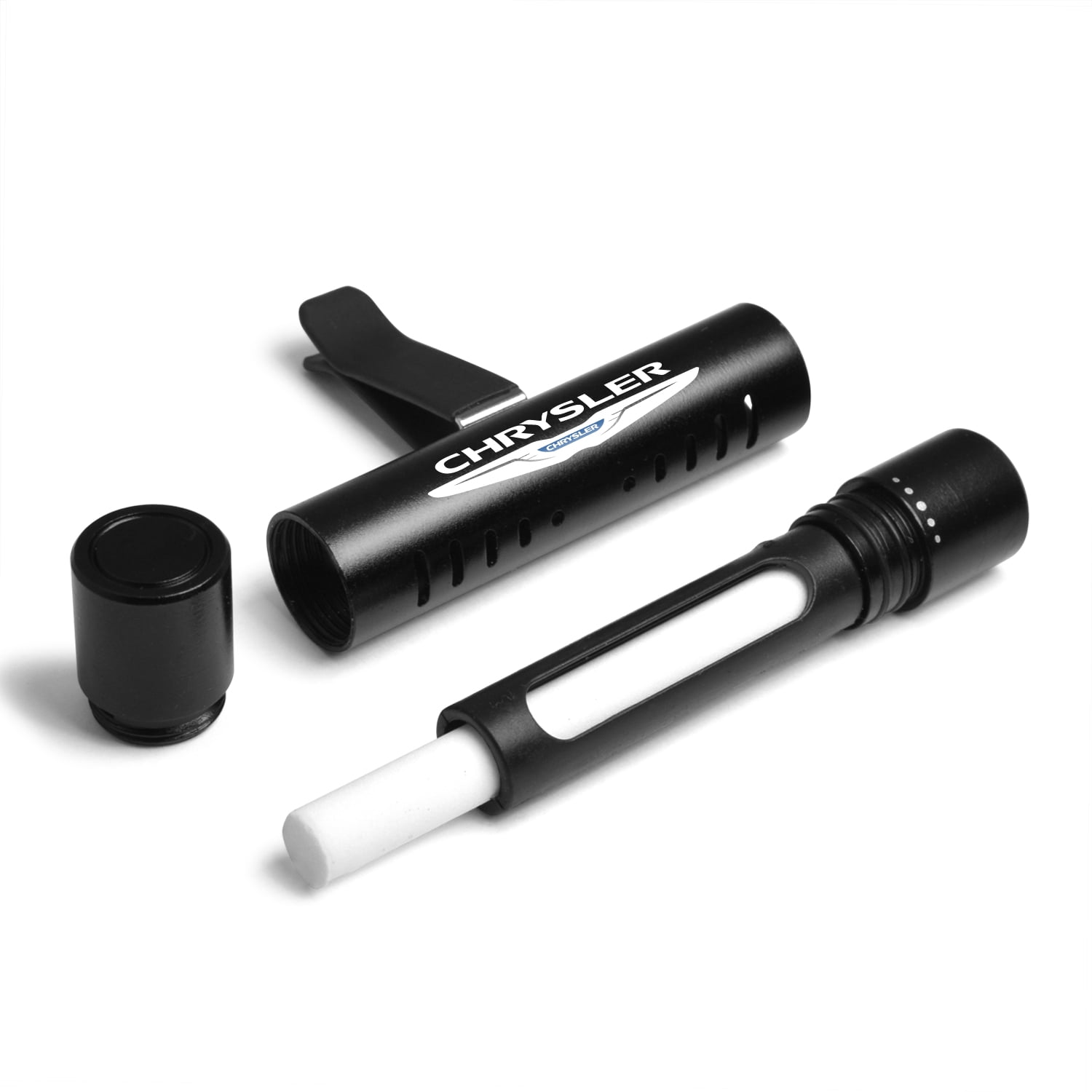 Chrysler Logo Car AC Vent Air Freshener Black Clip with adjustable window and 10 Refill Sticks