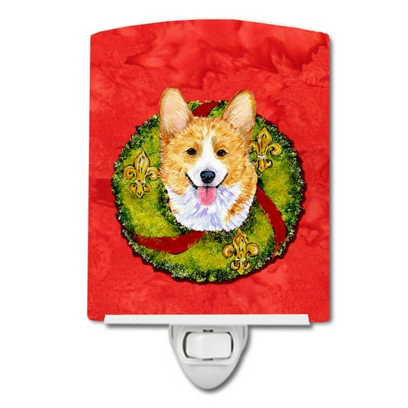Caroline's Treasures SS4176CNL Corgi Cristmas Wreath Ceramic Night Light, 6x4x3", multicolor