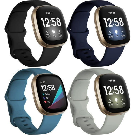 REQO 4 Pack Bands Compatible with Fitbit Versa 3 / Sense, Soft TPU Sport Strap Replacement Smartwatch Wristband for Women Men Colorfull Accessories