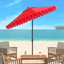 SAFAVIEH Elegant 11' Market Crank Round Patio Umbrella, Red