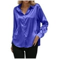 thumbnail image 2 of YHAJDS Blouse Womens Tops Solid Color Long Sleeve Button Lapel Stylish Daily Wear Casual Blouse Spring Summer, 2 of 5