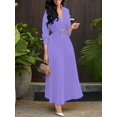 thumbnail image 4 of Lilac Purple Wrap Maxi Dress With Pleated Skirt, Belted Waist, V-Neck, Long Sleeve, 4 of 8