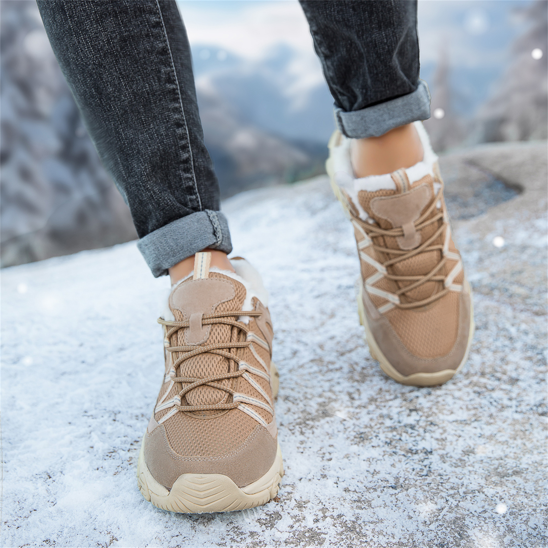 YOURDIARY Women Mens Winter Hiking Shoes Plush Snow Boots Comfortable Anti-Slip