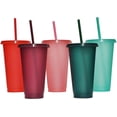thumbnail image 3 of Vaso con pajita y tapa, botella de agua, taza de viaje para café helado, vasos de plástico reutilizables, perfectos para fiestas, cumpleaños, 24 onzas, paquete de 5, 3 of 6