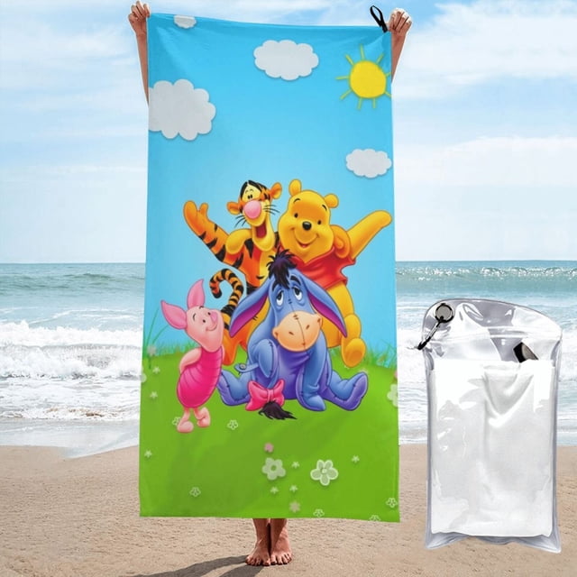 Toalla de playa de Winnie The Pooh, suave, de secado rápido, resistente a la arena, para piscina, yoga, gimnasio, camping, toallas de baño ligeras, regalo para niños, niñas, niños y adultos, 27,5 x