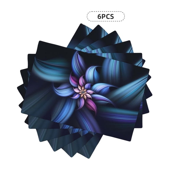 6 Pieces Placemat 12 x 18in Non-Slip Dining Table Place Mats, Insulation Placemat Coffee Mats Waterproof Oil-Proof for Home Table Centerpiece Decor, Blue Purple Flower