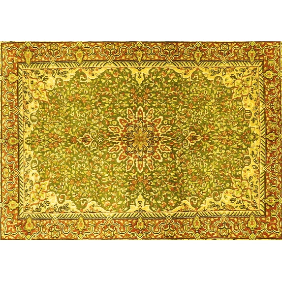 Ahgly Company Machine Washable Indoor Rectangle Persian Yellow Traditional Area Rugs, 7' x 9'