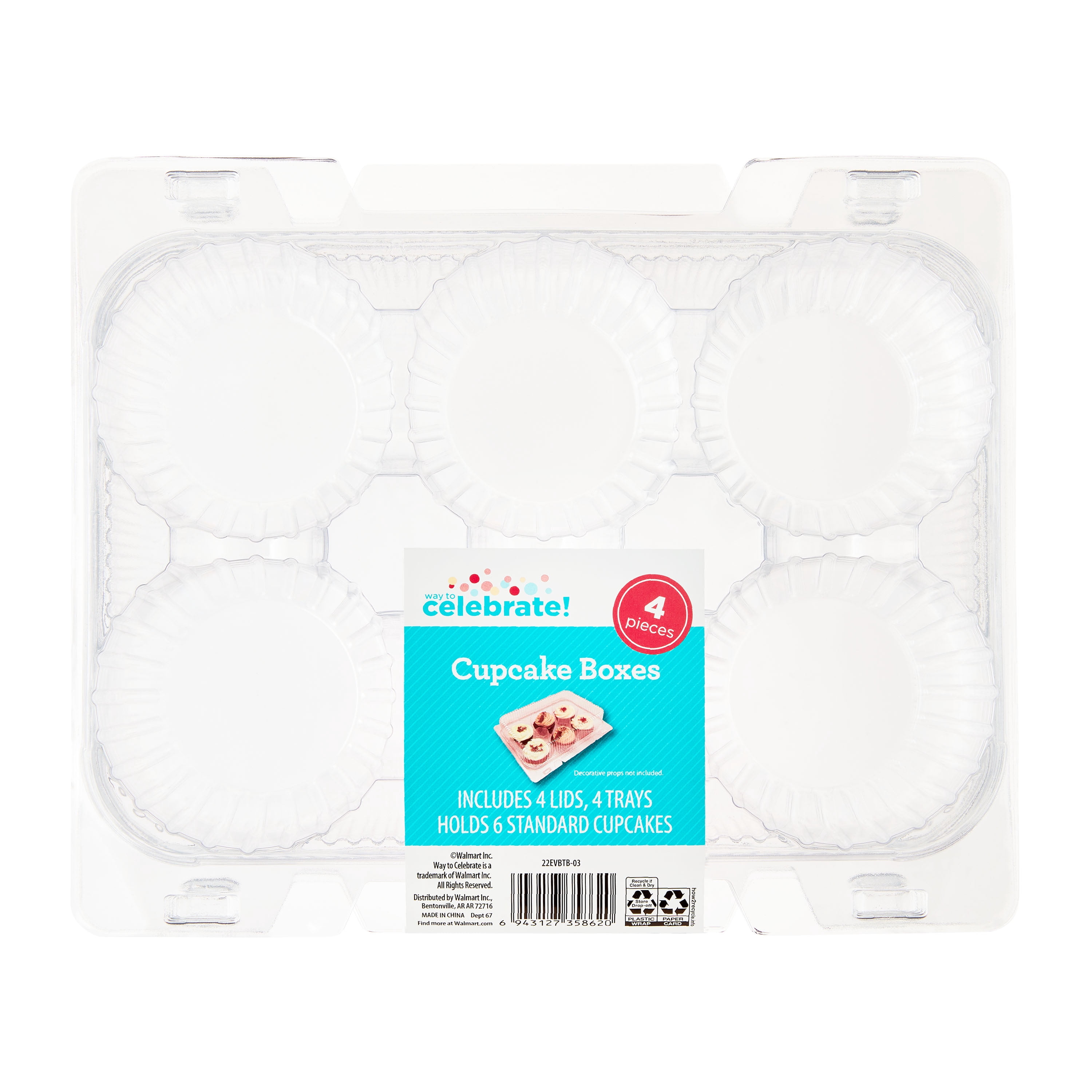 (2 pack) Clear Cupcake Boxes, 4 Count, by Way To Celebrate