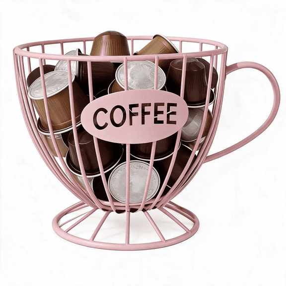Coffee Pod Holder, Large Capacity K Cup Holder Coffee Capsule Storage Basket Tea Organizer for Countertop Kitchen Bar, Pink